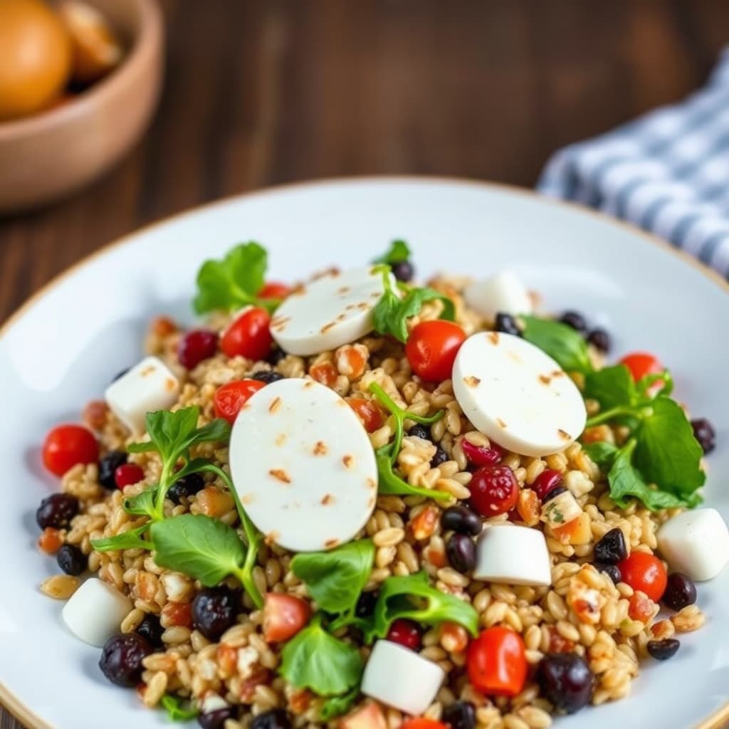 Hvetehelter og byggsalat med røkt mozzarella