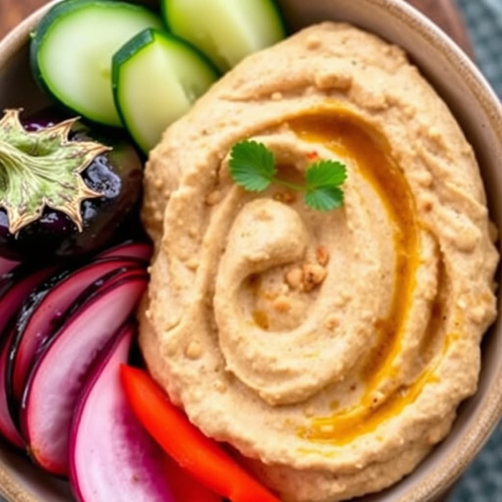 Hvit bønne- og ovnsbakt auberginehummus