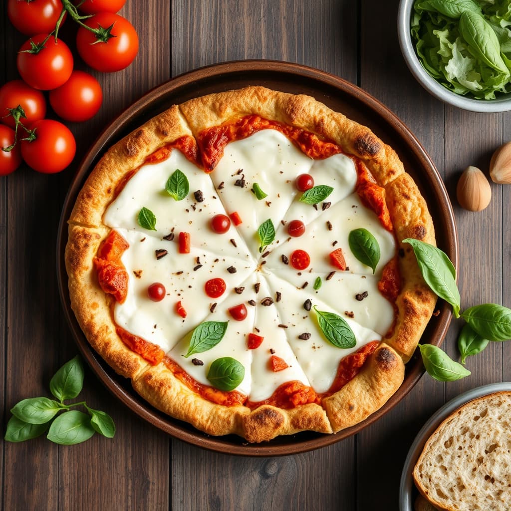 Hvit pizza med everything bagel-krust