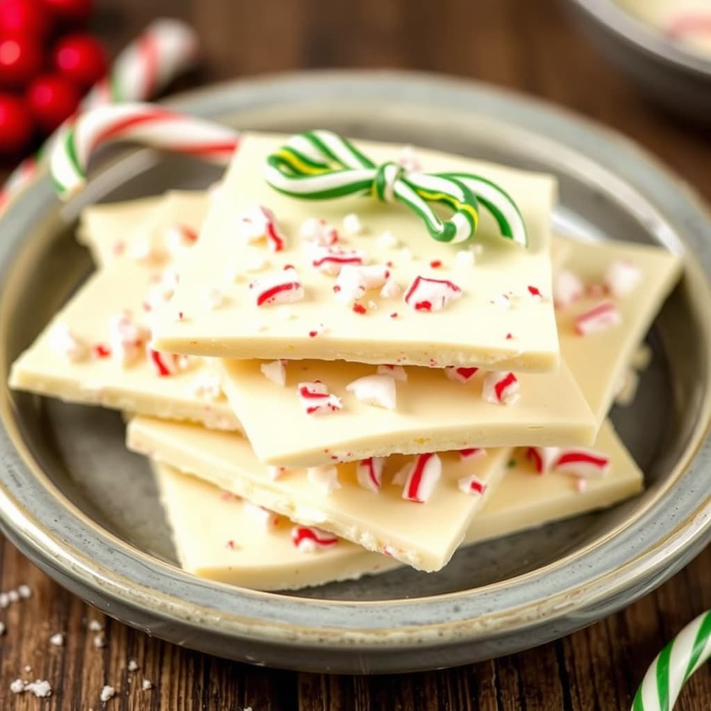 Hvit sjokoladebark med peppermyntepinne