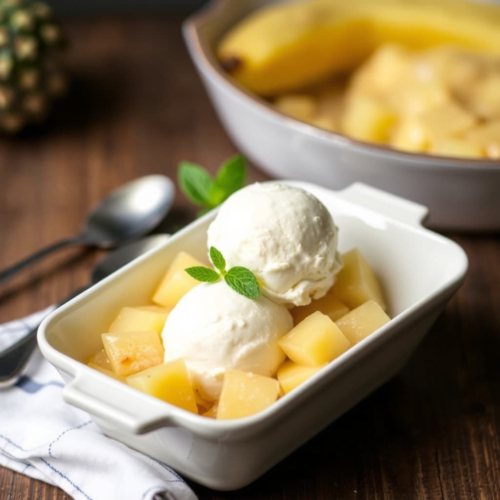 Hvite ananas- og kobbler med vaniljeis