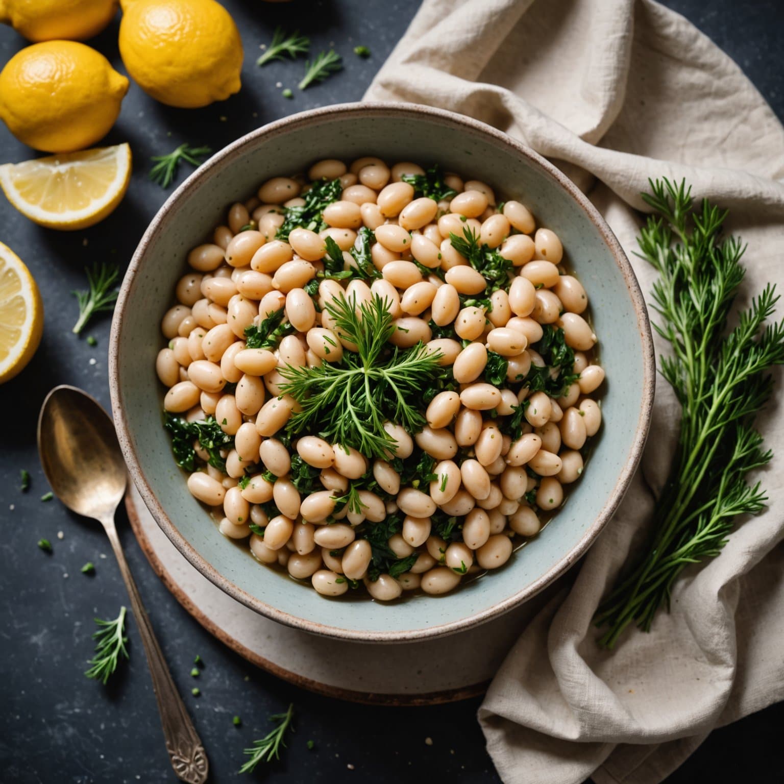 Hvite bønner med sitron og dill