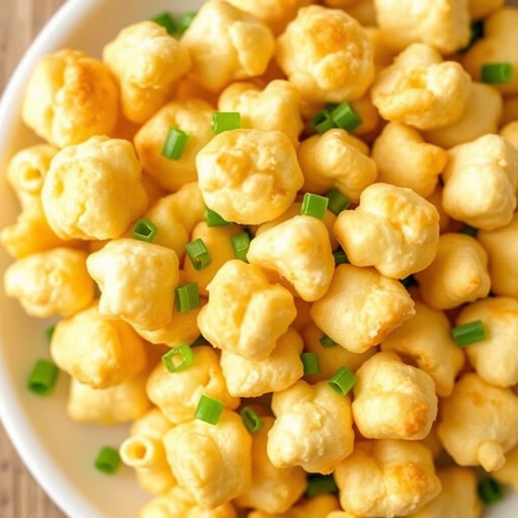 Hvite Cheddar-puffer med vårløk