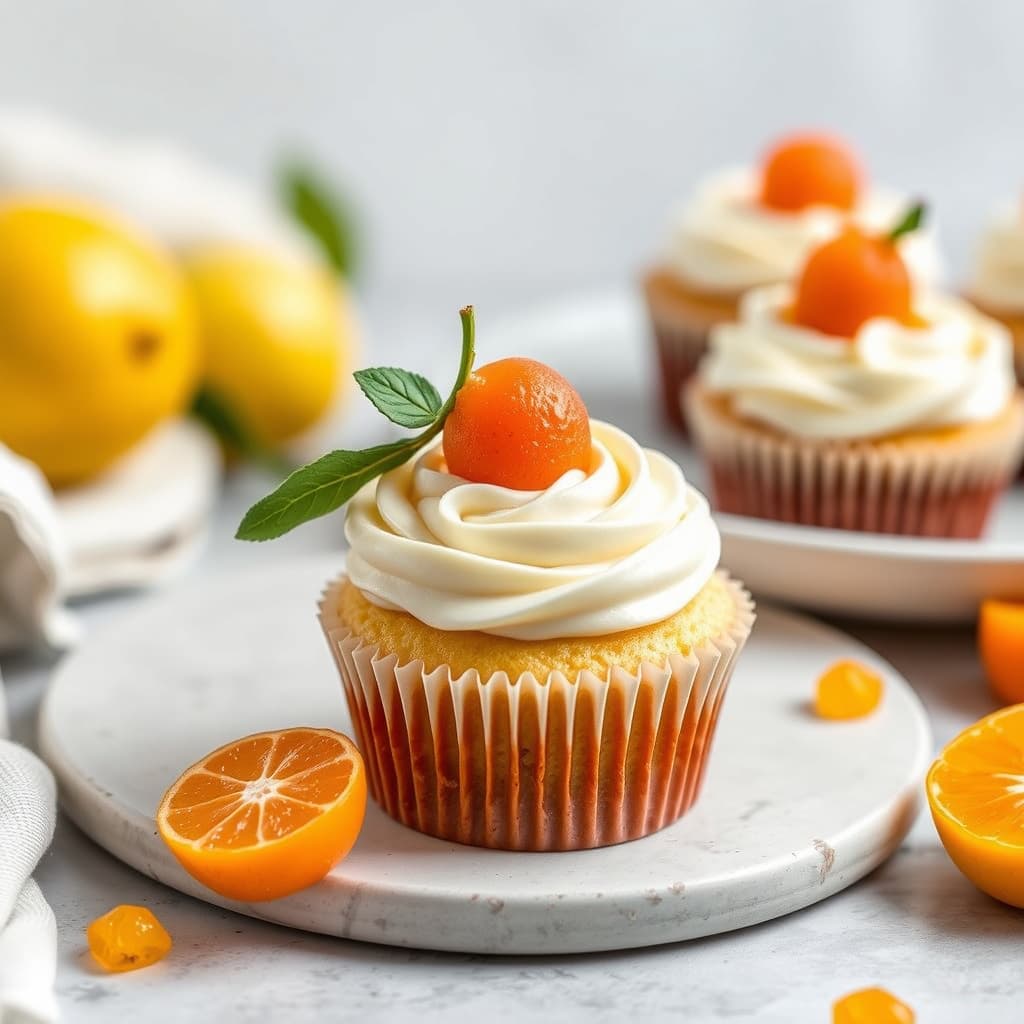 Hvite sjokoladekaker med kandiserte kumquats