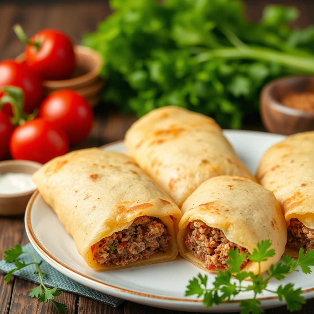 Hviterussisk Kolduny (potetpannekaker fylt med kjøttdeig)