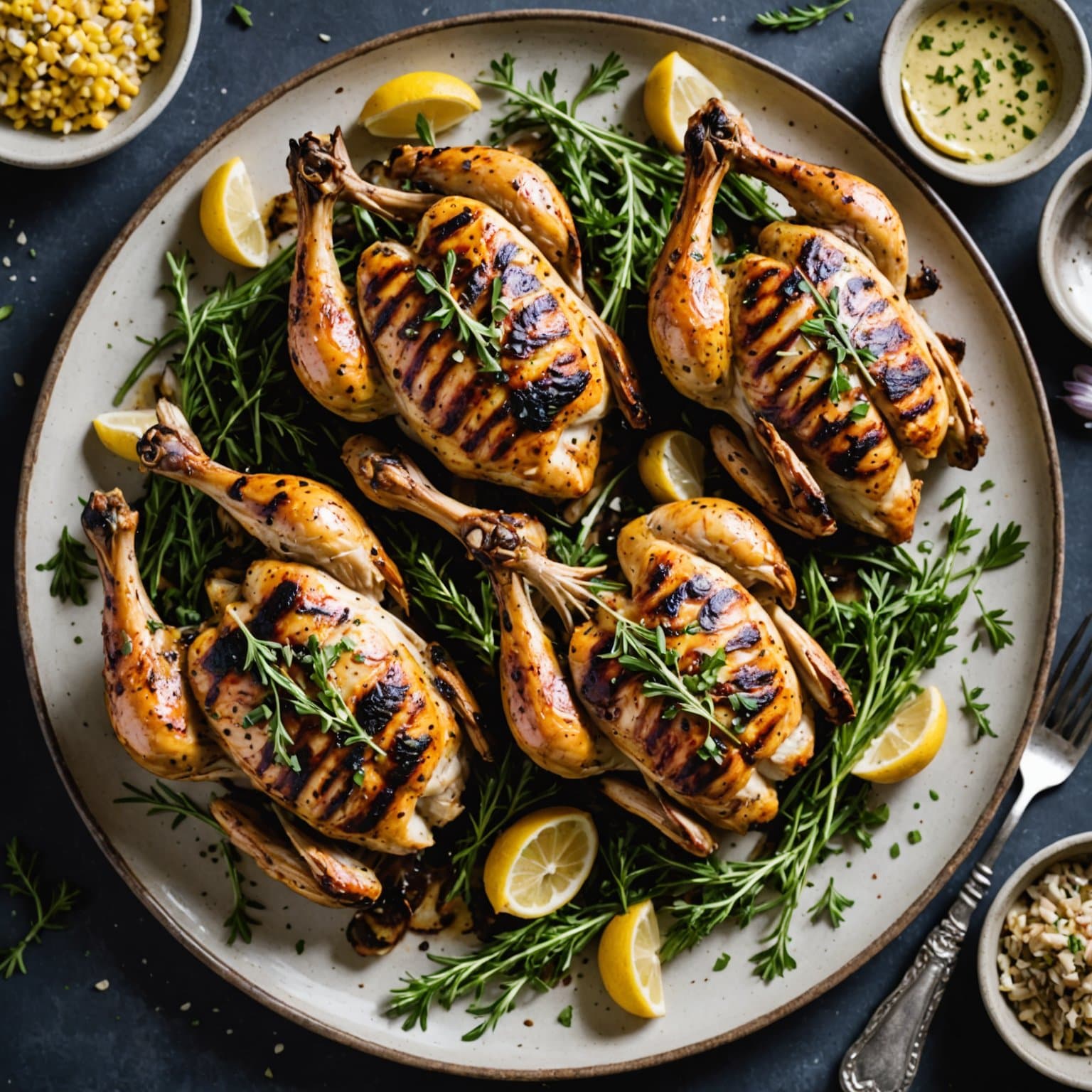 Hvitløk- og urtespatchcock-grillet kylling