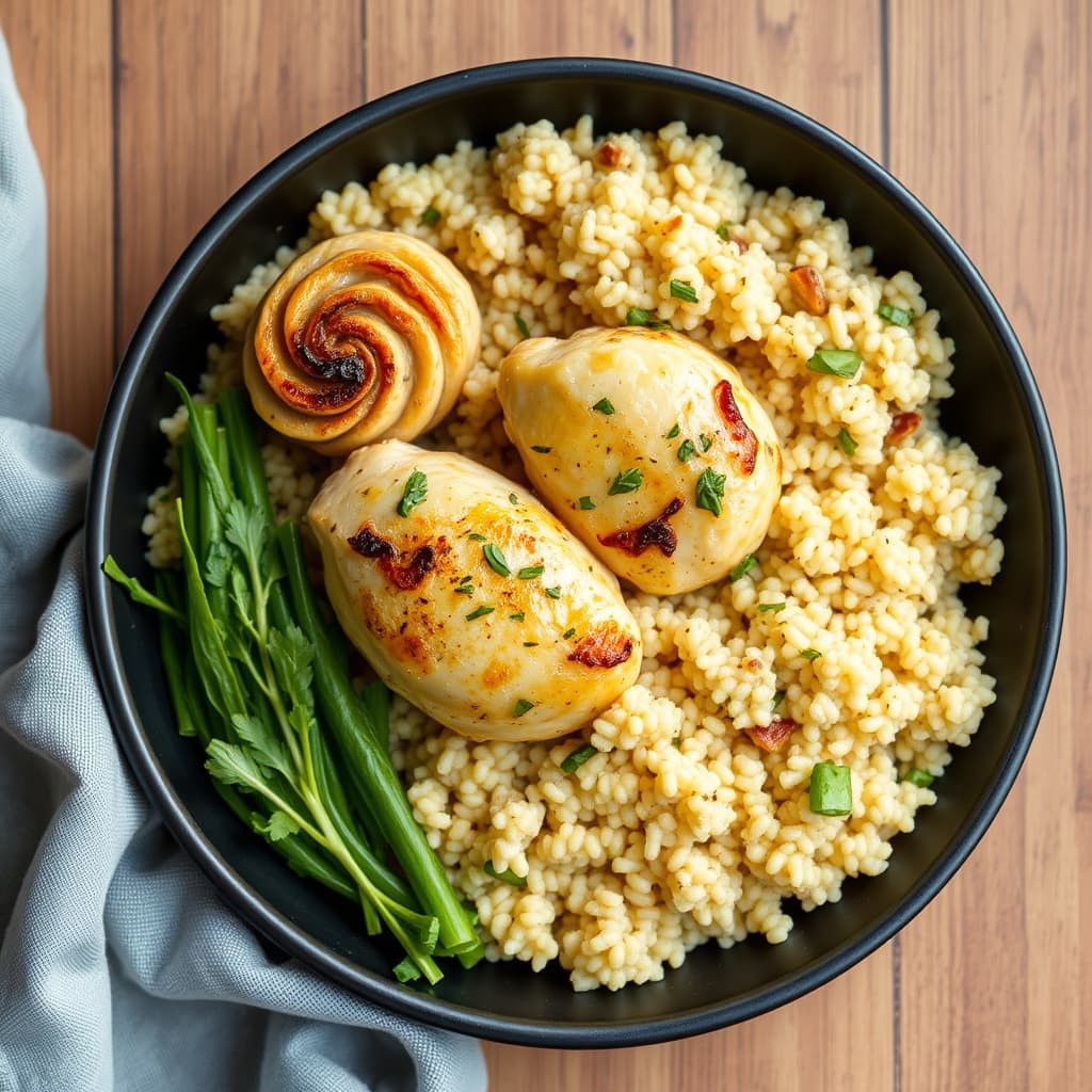 Hvitløkkylling i ildfast form med israelsk couscous