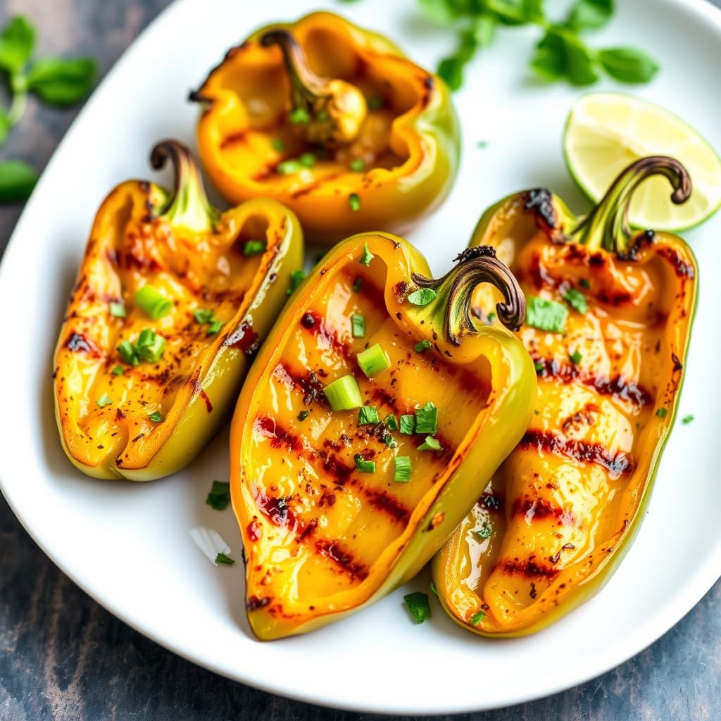 Hvitløksmarinerte grillede paprika