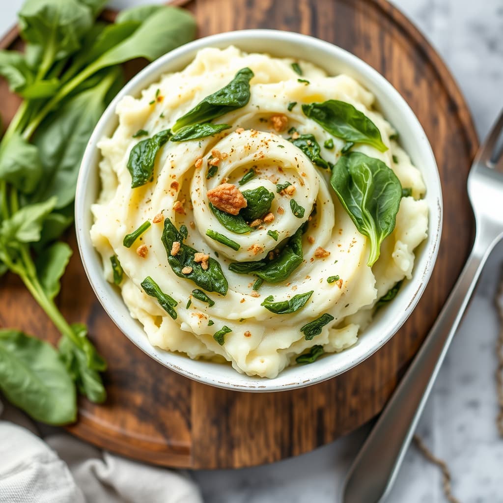 Hvitløkspotetmos med spinat