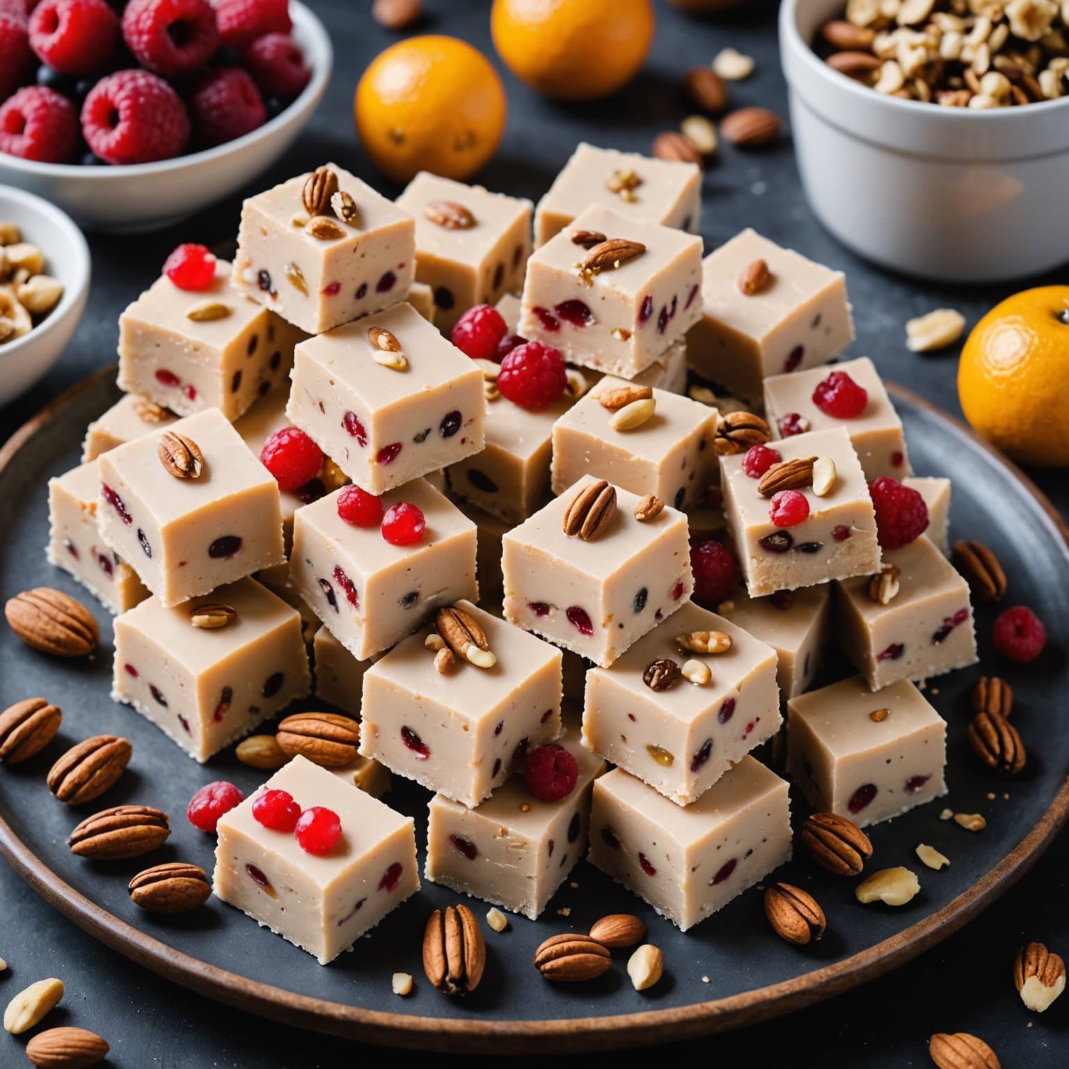 Hvitt julefudge med frukt og nøtter