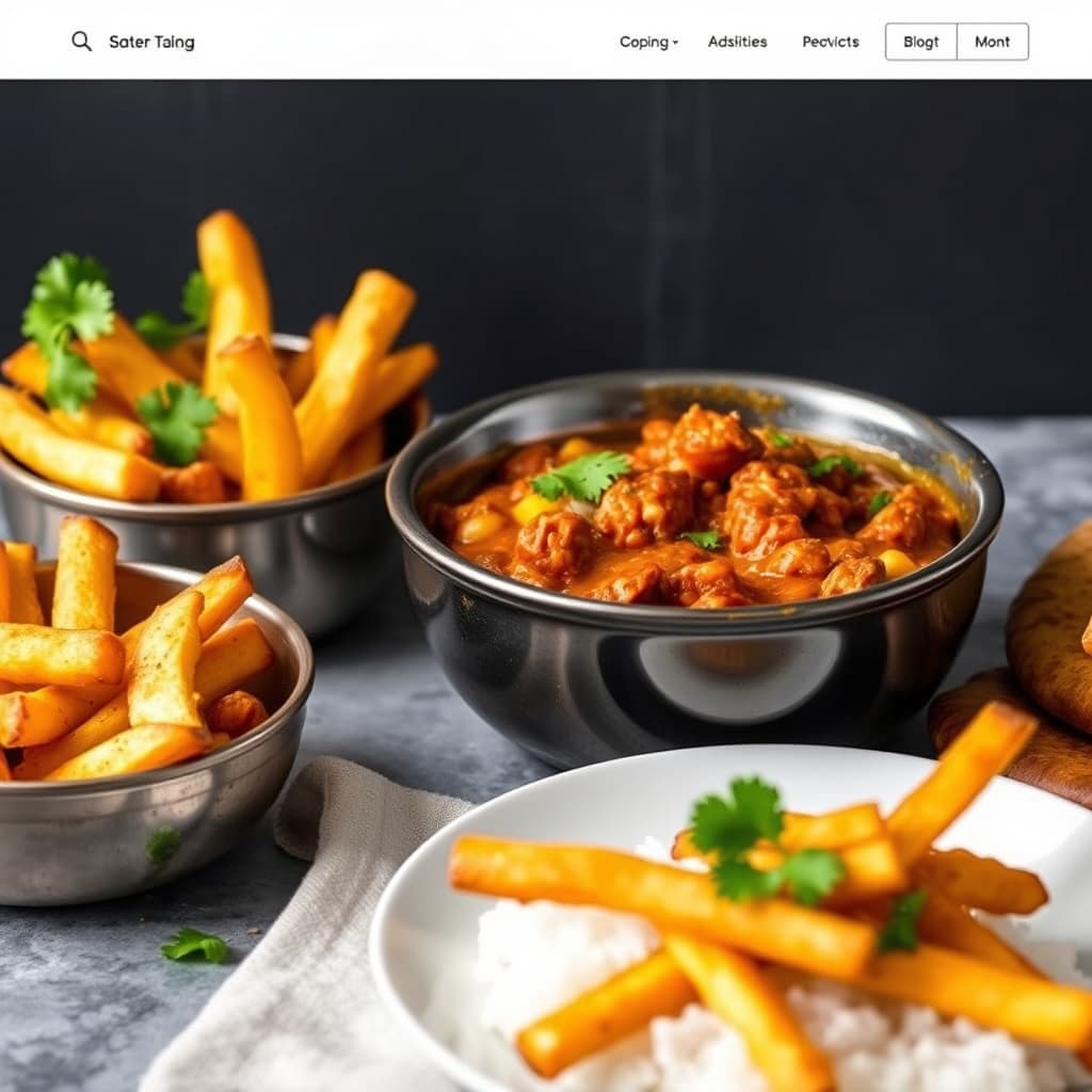 Indisk krydret chili og ovnsbakte pommes frites