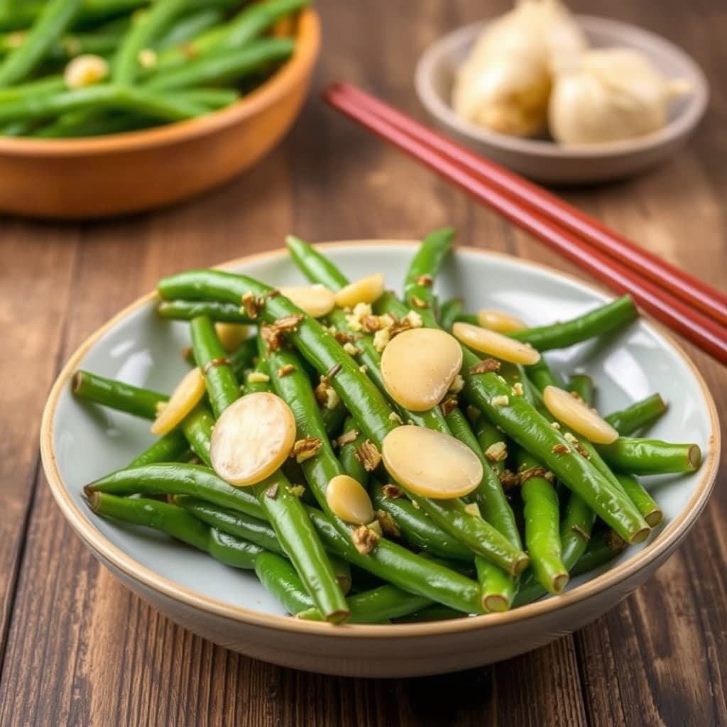 Ingefær, hvitløk, grønne bønner