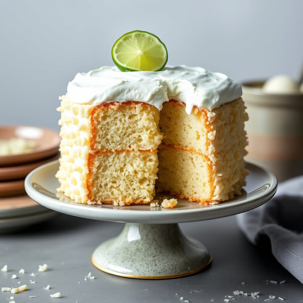 Ingefær-lime kokosnøttkake med marshmallowfrosting