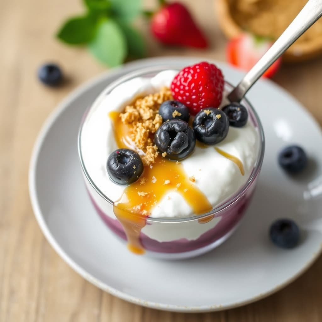 Ingefær-yogurt med bær og sprø karamell