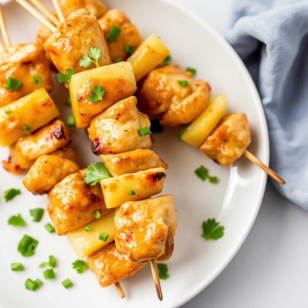 Ingefærmarinerte kyllingspyd med ananas