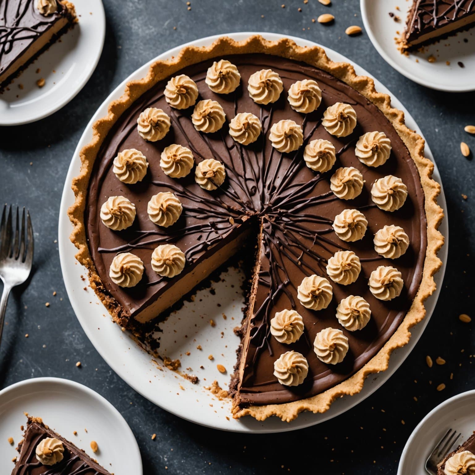 Ingen-bake sjokolade- og peanøttsmørpai