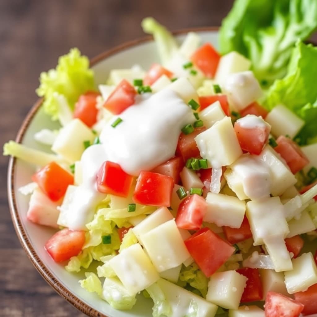 Isbergsalat, hakket, med "fransk" dressing