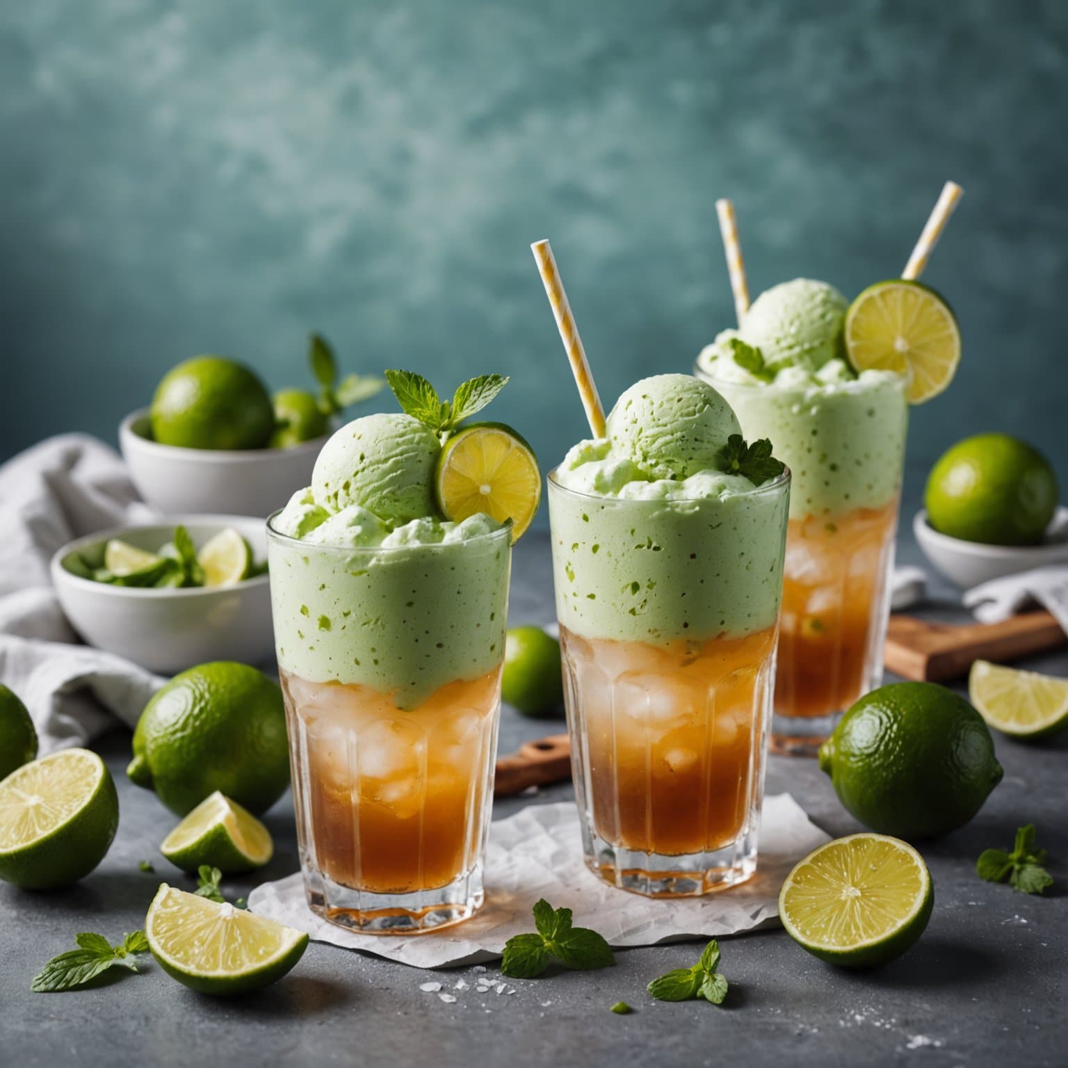 Iskrem-soda med lime, mynte og ingefær