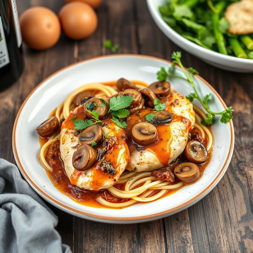 Italiensk kylling med sopp- og vinssaus