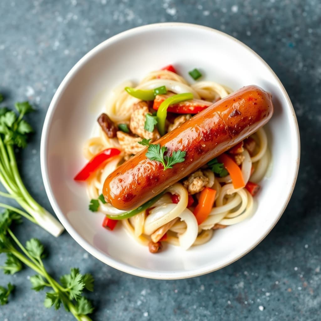 Italiensk pølse med fennikel, paprika og løk