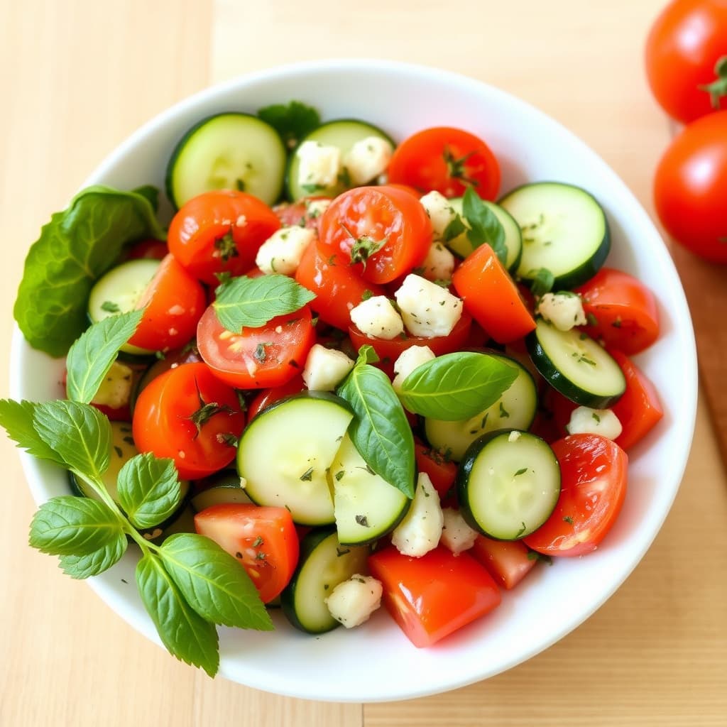 Italiensk tomat- og agurksalat