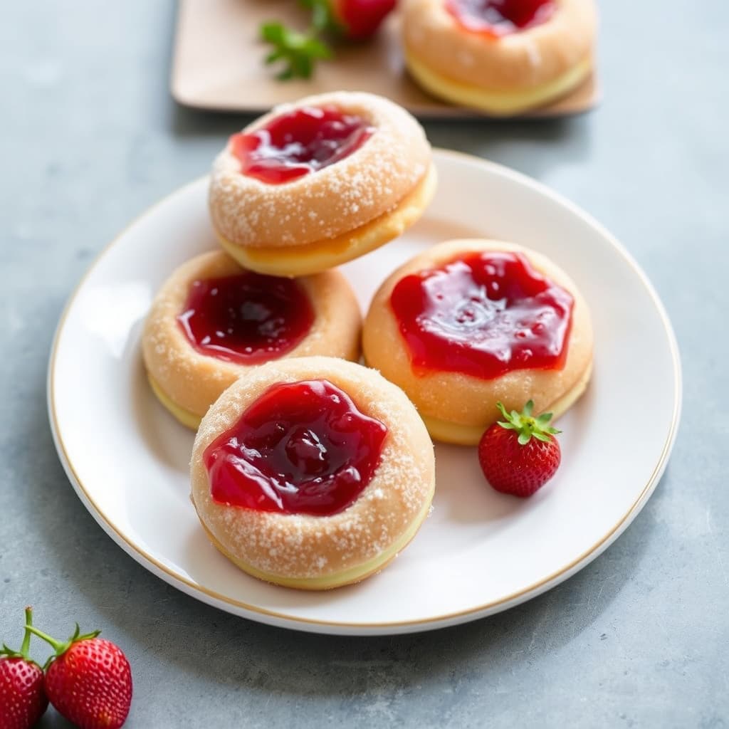 Jelly Doughnuts med jordbær-rabarbrasyltetøy