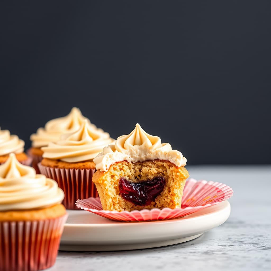 Jellyfylte cupcakes med peanøttsmørfrosting