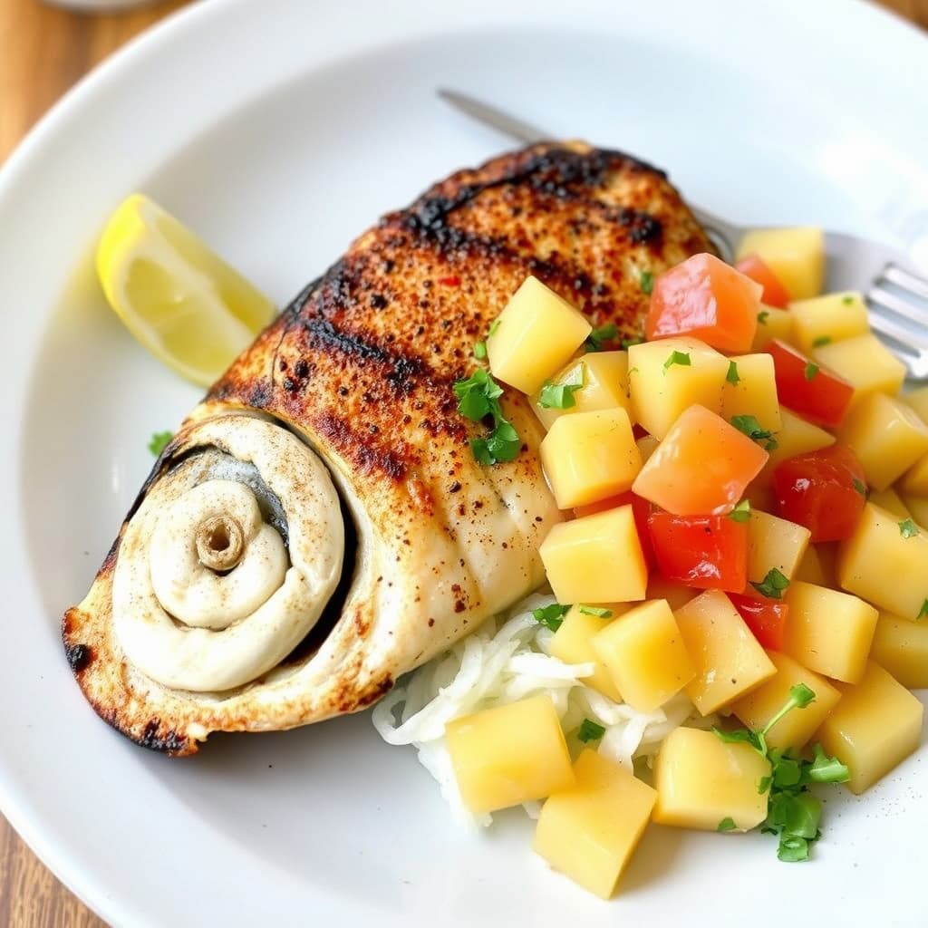 Jerk-grillet rødt havabbor med ananas-salsa