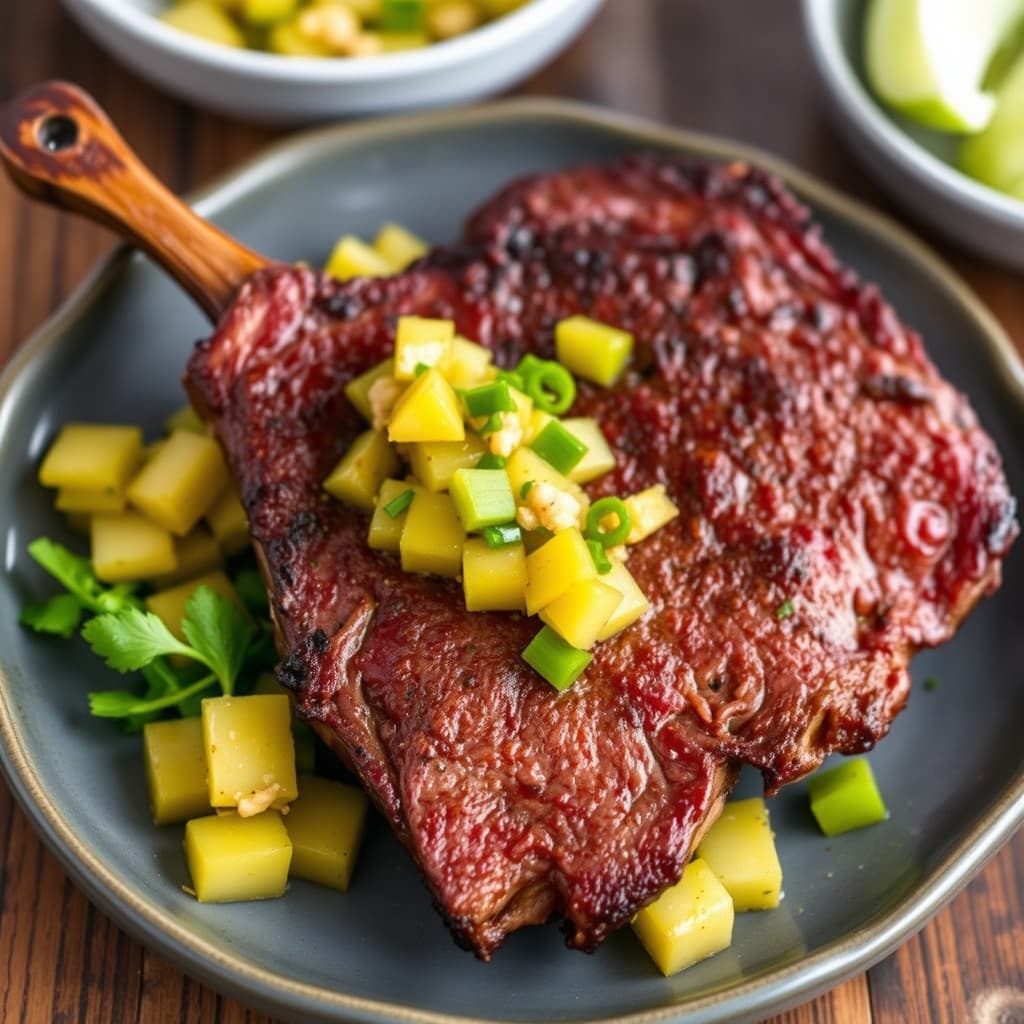 Jerk-krustet ribeye med grønn papayasalat