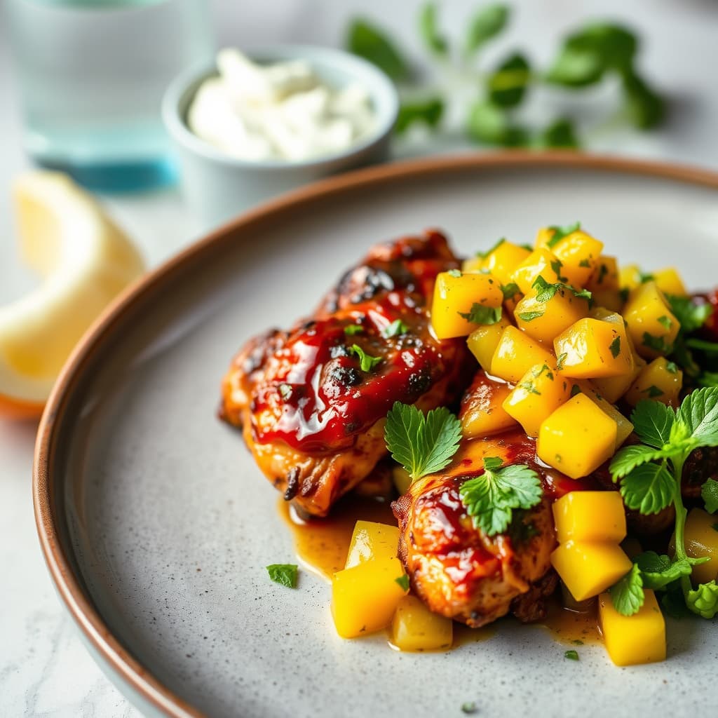 Jerkkylling med habanero-mynteglasur og mangorelish