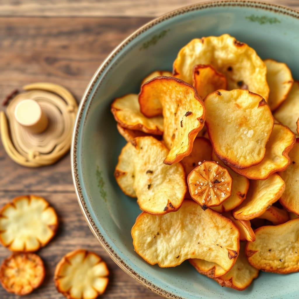 Jerusalemske artisjokker og potetgull med sennepsalt