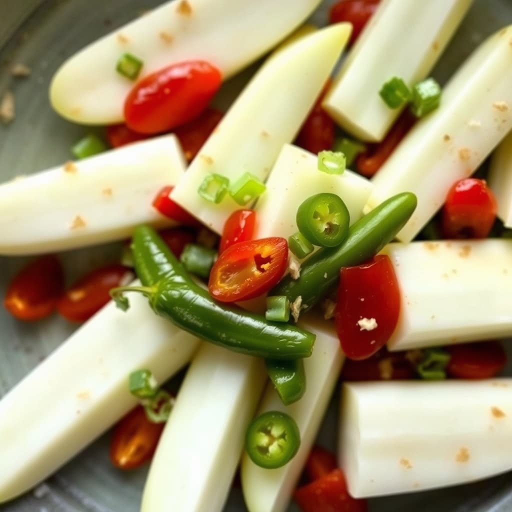 Jicama-staver med limejuice og chili