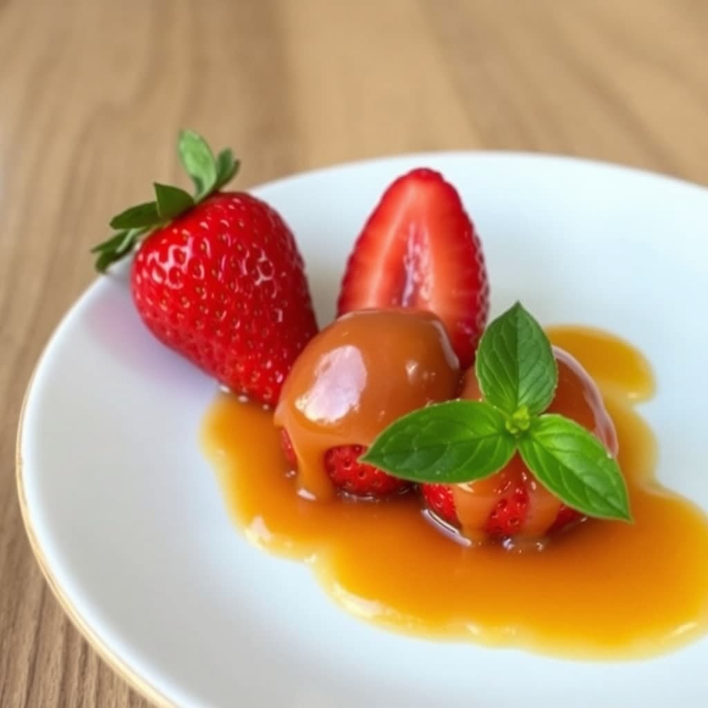 Jordbær i appelsin- og karamellsaus