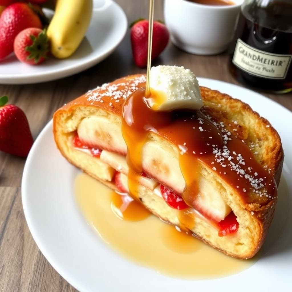Jordbær- og bananfylte franske toast med Grand Marnier-sirup