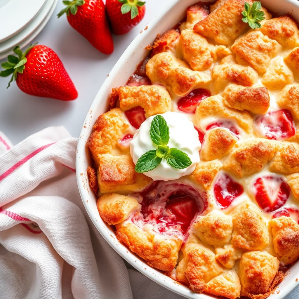 Jordbær- og krembrødpudding