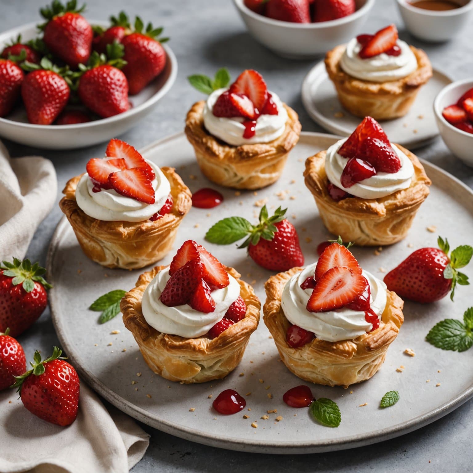 Jordbær- og kremfylte croissantkopper