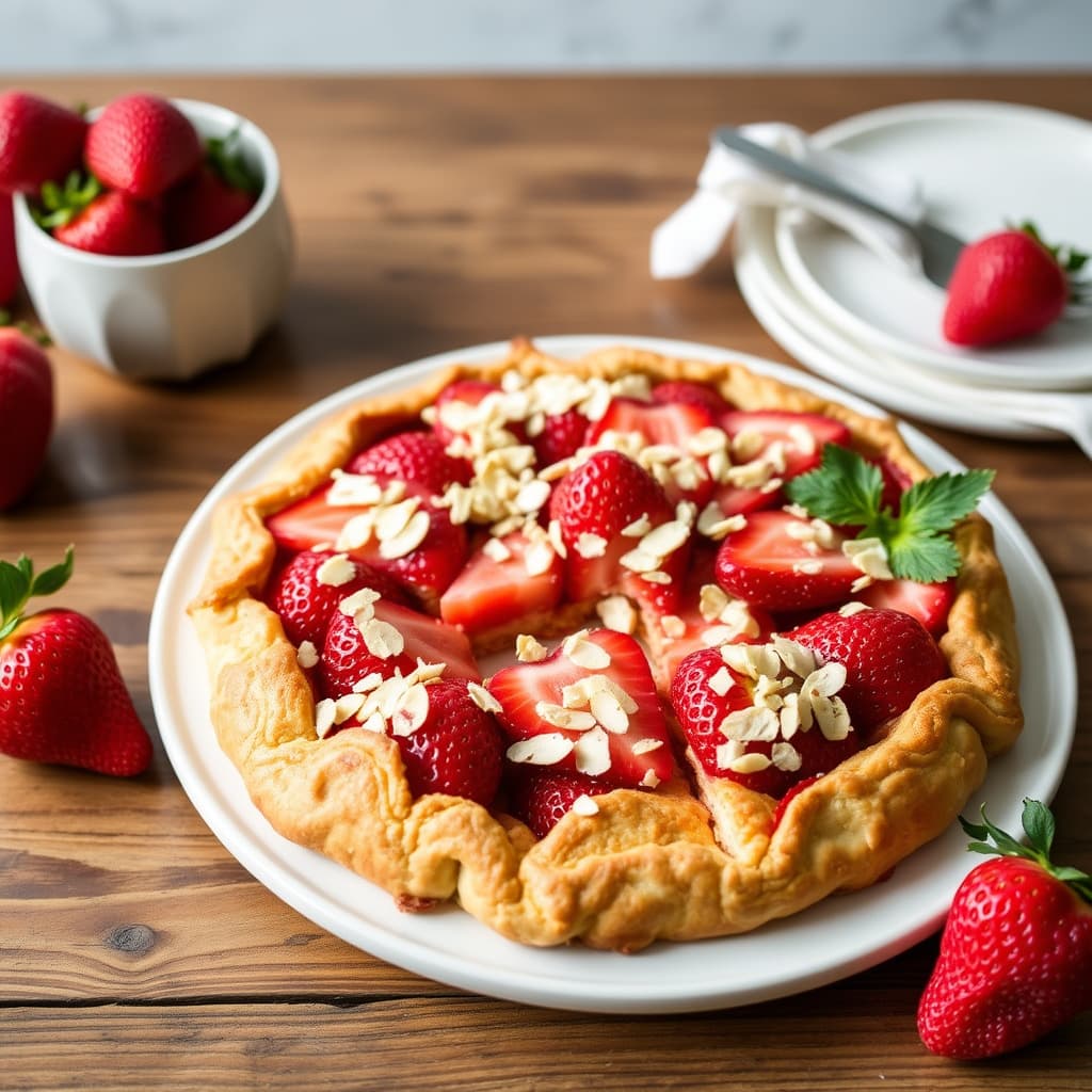 Jordbær- og mandelkrostata