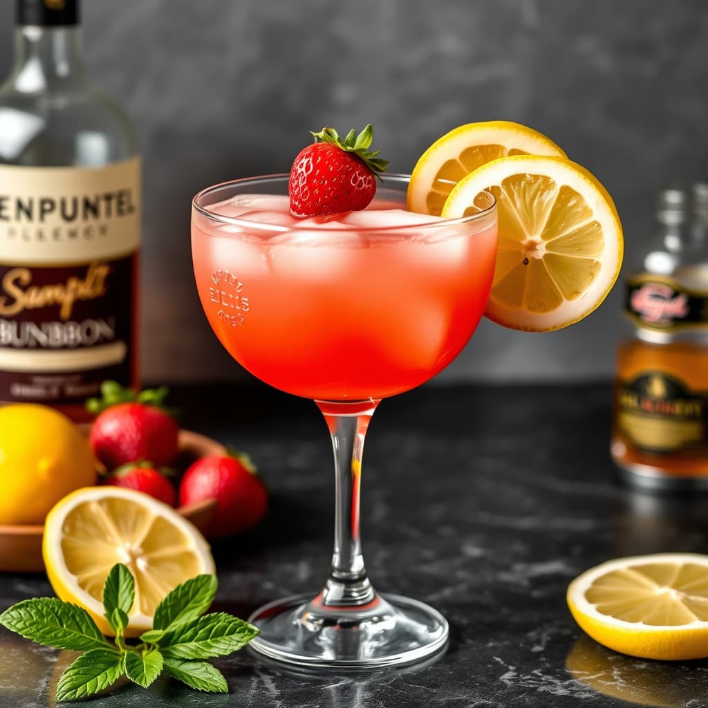 Jordbær- og sitronlemonadebourbon-cocktail