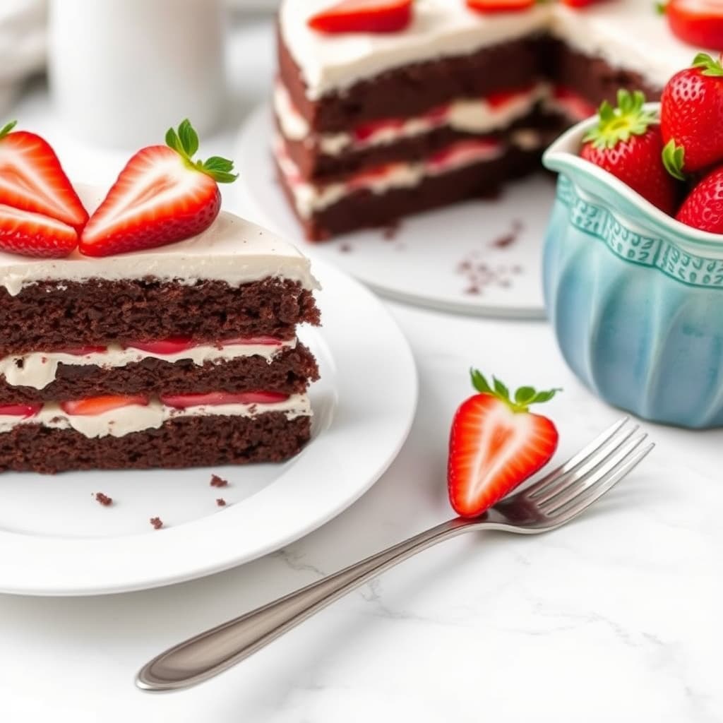 jordbær- og sjokoladekake i lag