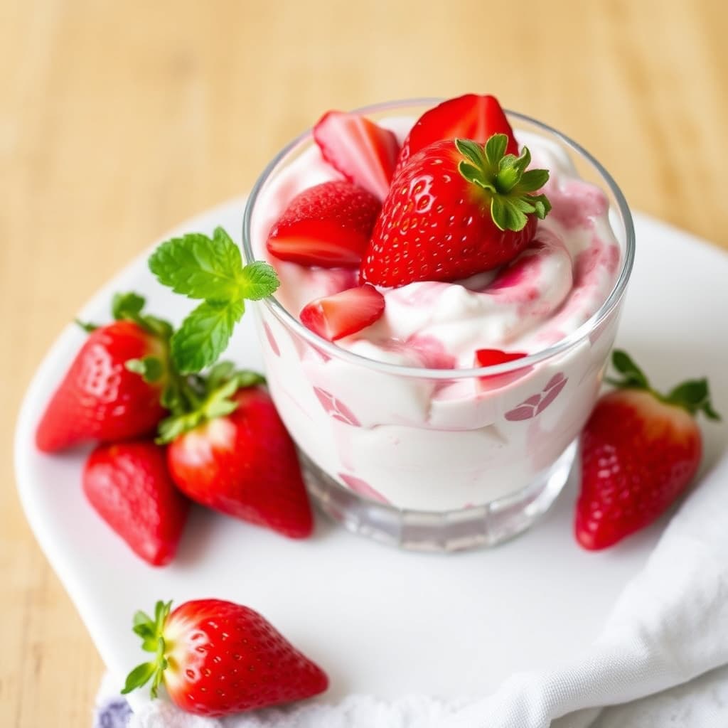 Jordbær-rabarbra gresk yoghurt-fool