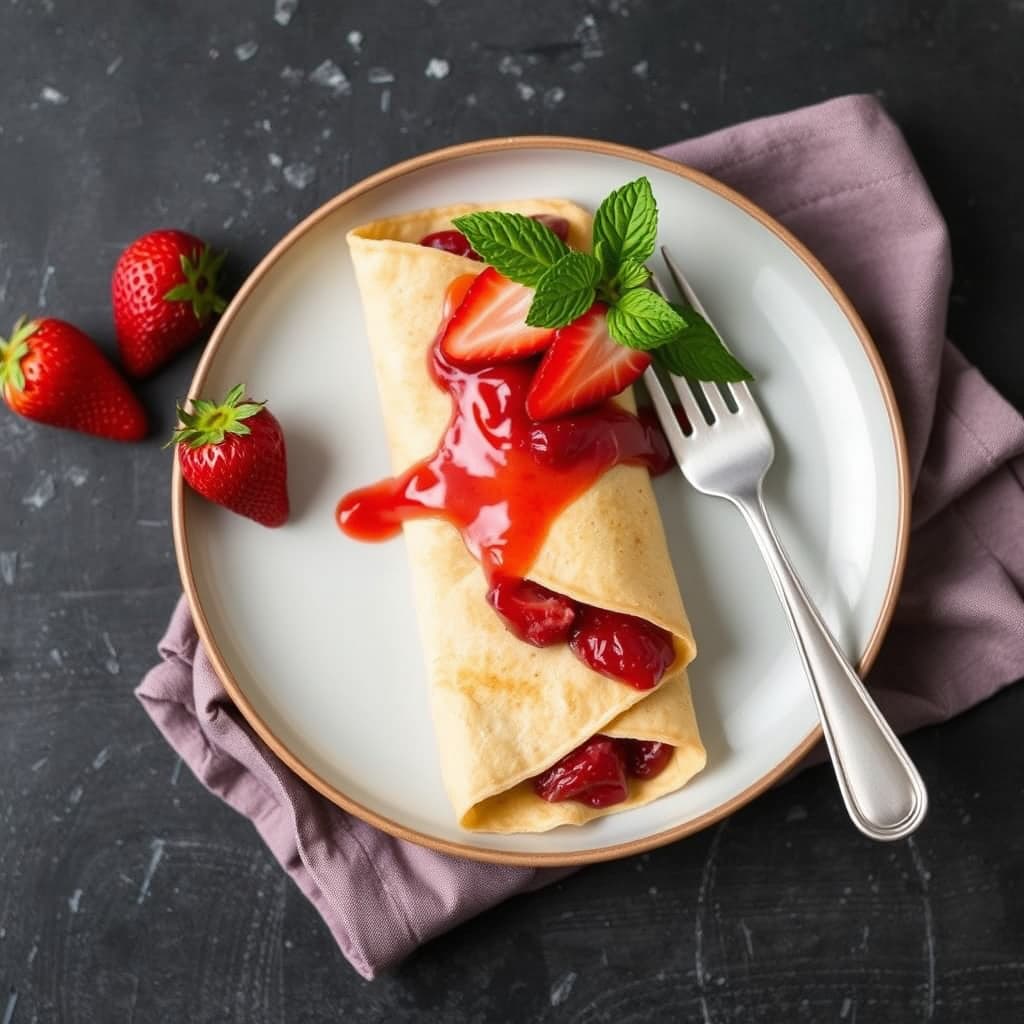 Jordbær-rabarbra Zinfandel crepes