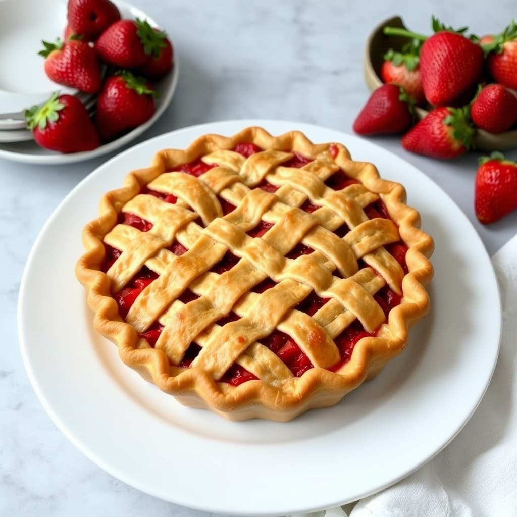 Jordbær-rabarbrapai med lattice-deig