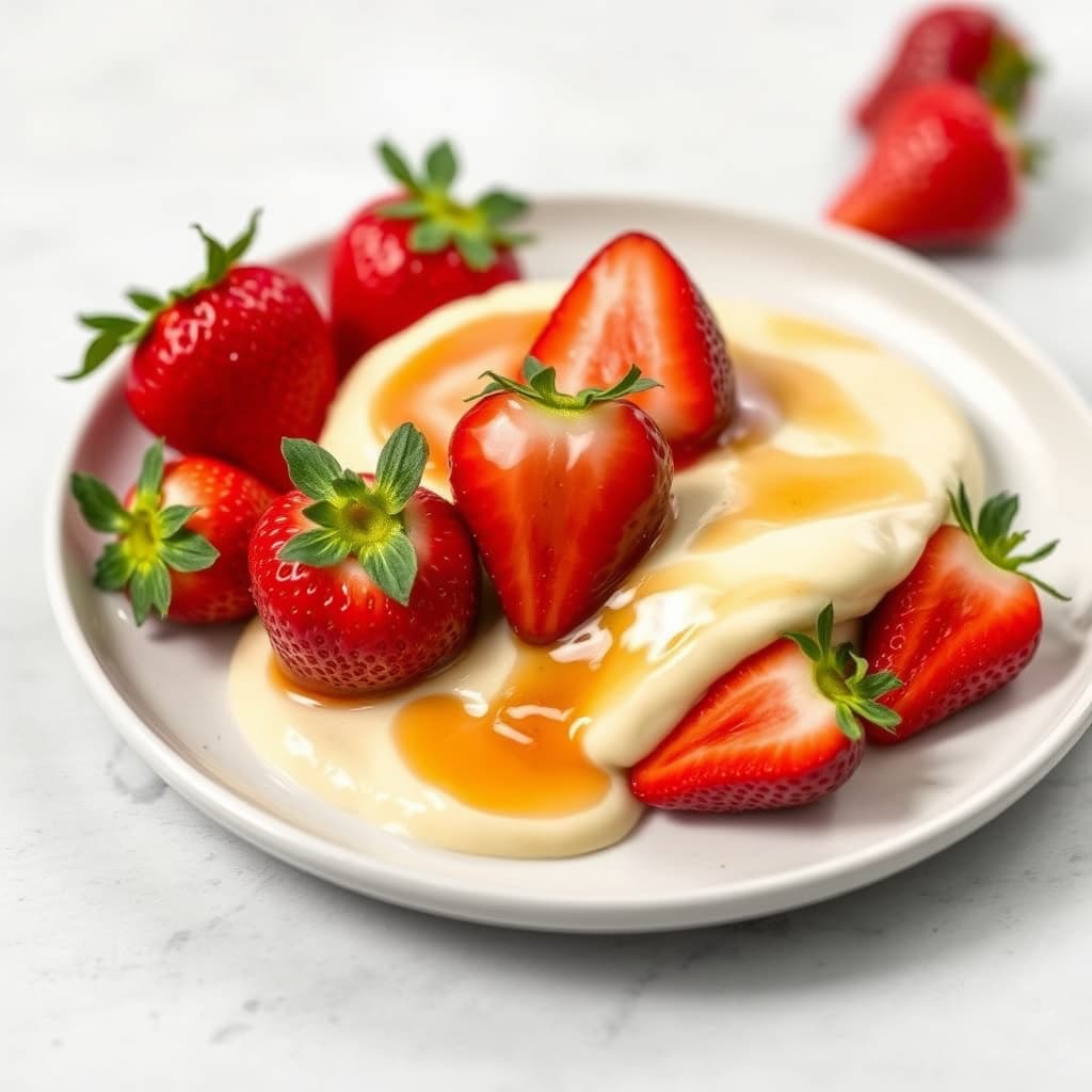 Jordbær servert med honning-zabaglione