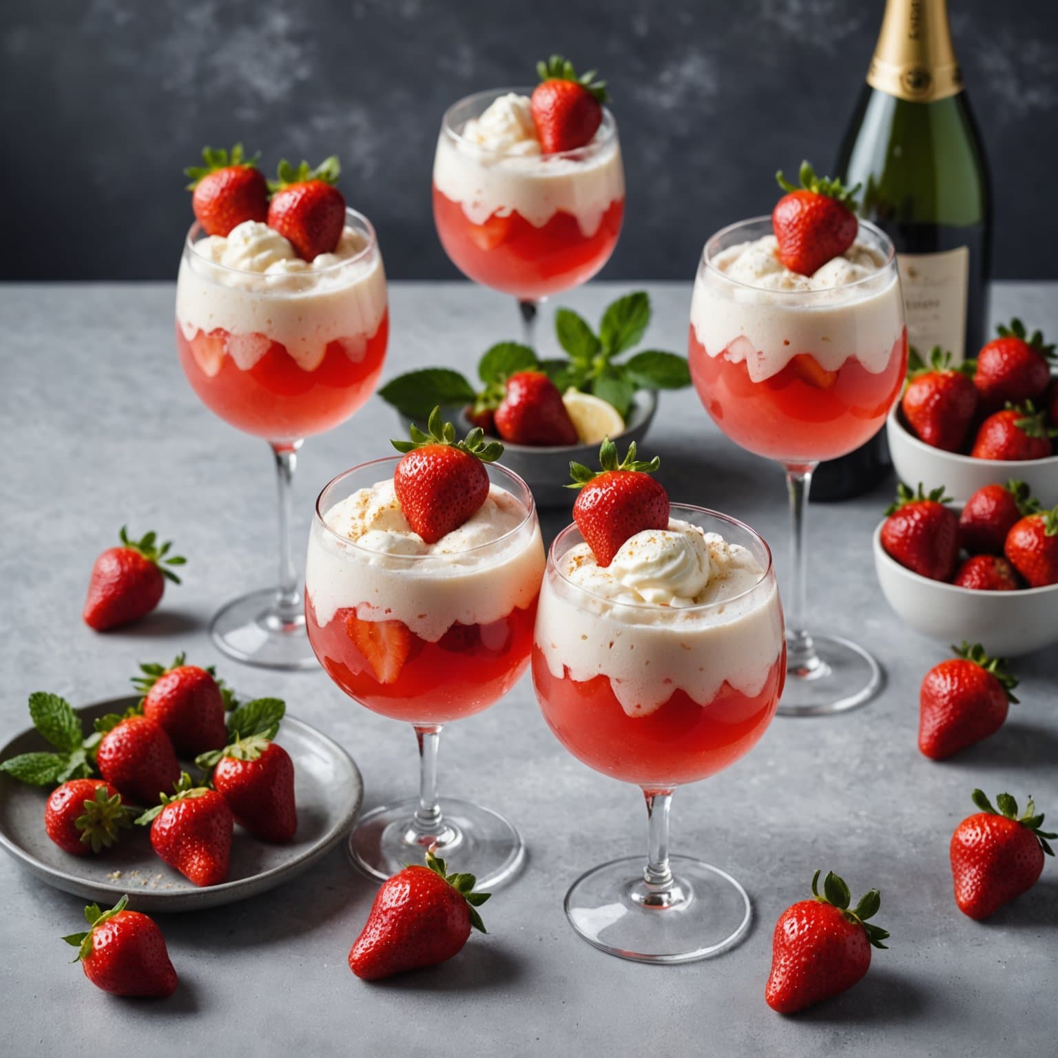 Jordbær-sorbet og prosecco-float