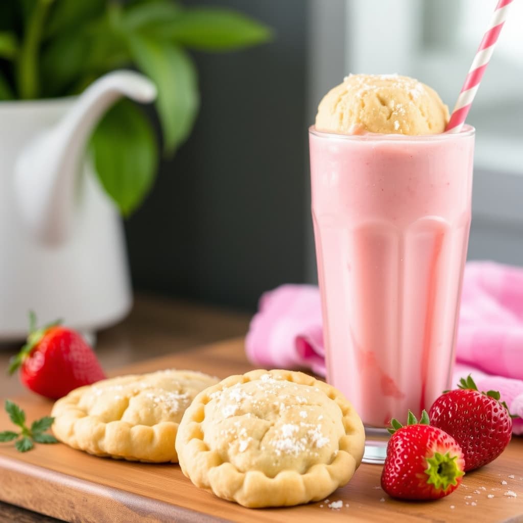 Jordbærmilkshake med sukkerkjeks-topping