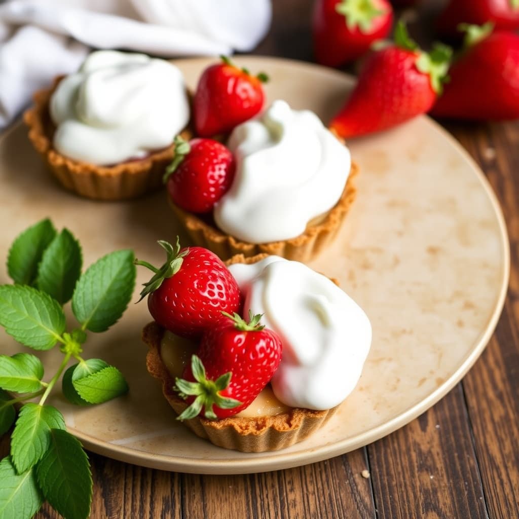 Jordbærtærter med ingefær- og nøttebunn