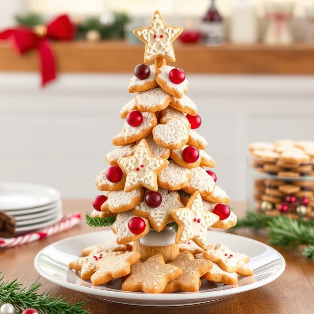 Juledekorasjon med kake- og småkake-trær som midtpunkt