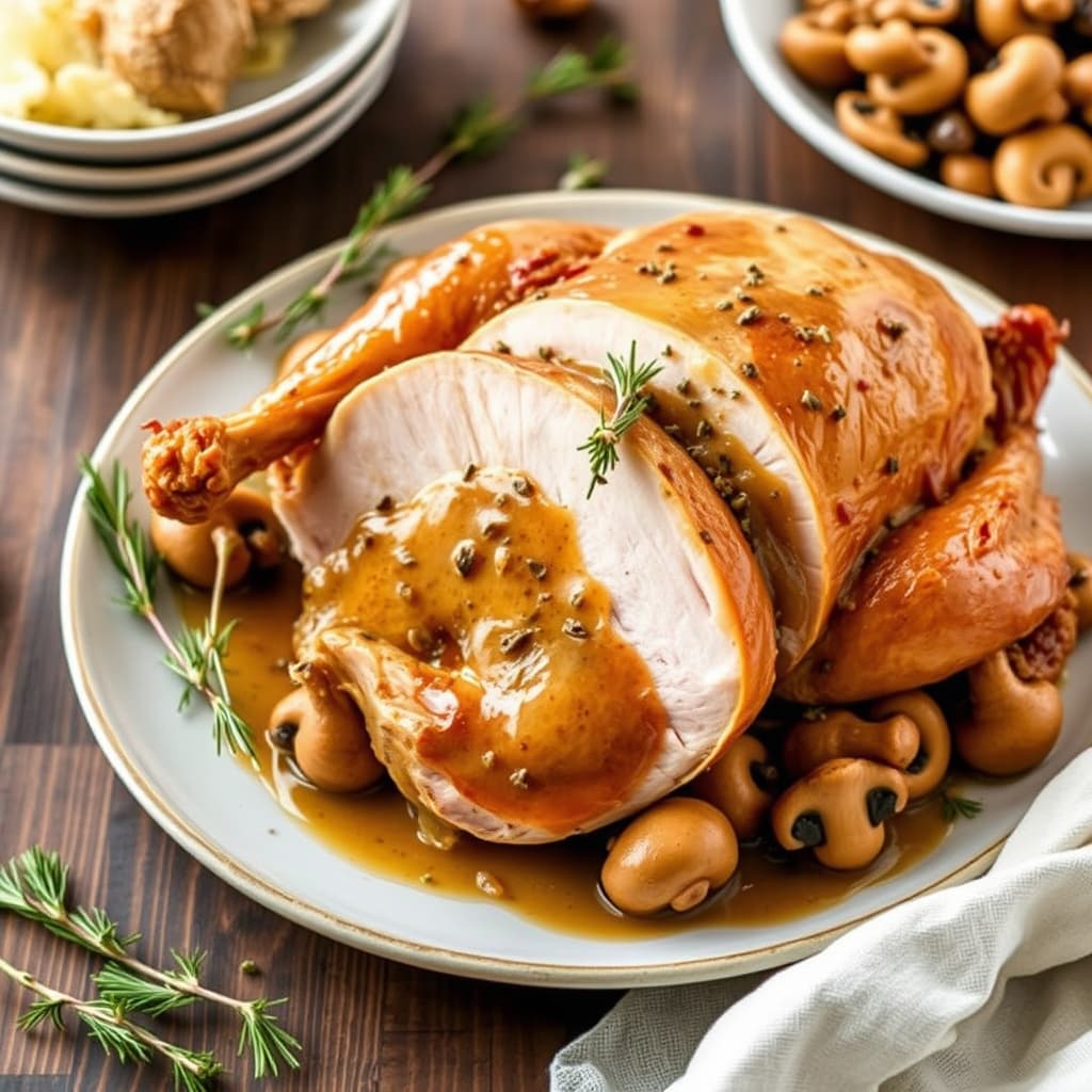 Juniorkraftig kalkun med brine og sopp-saus av kantareller