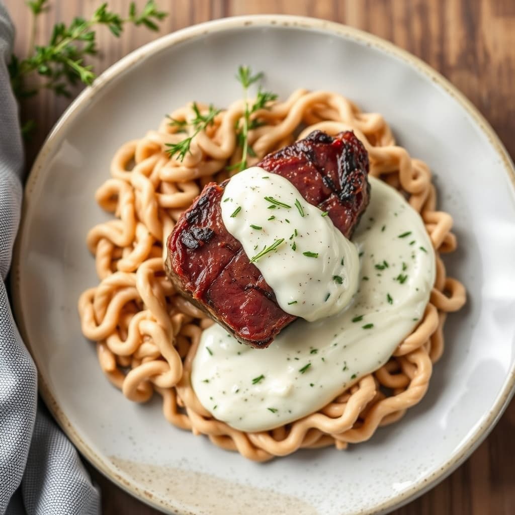 Juniper-krydret hjort med brun geitostsaus