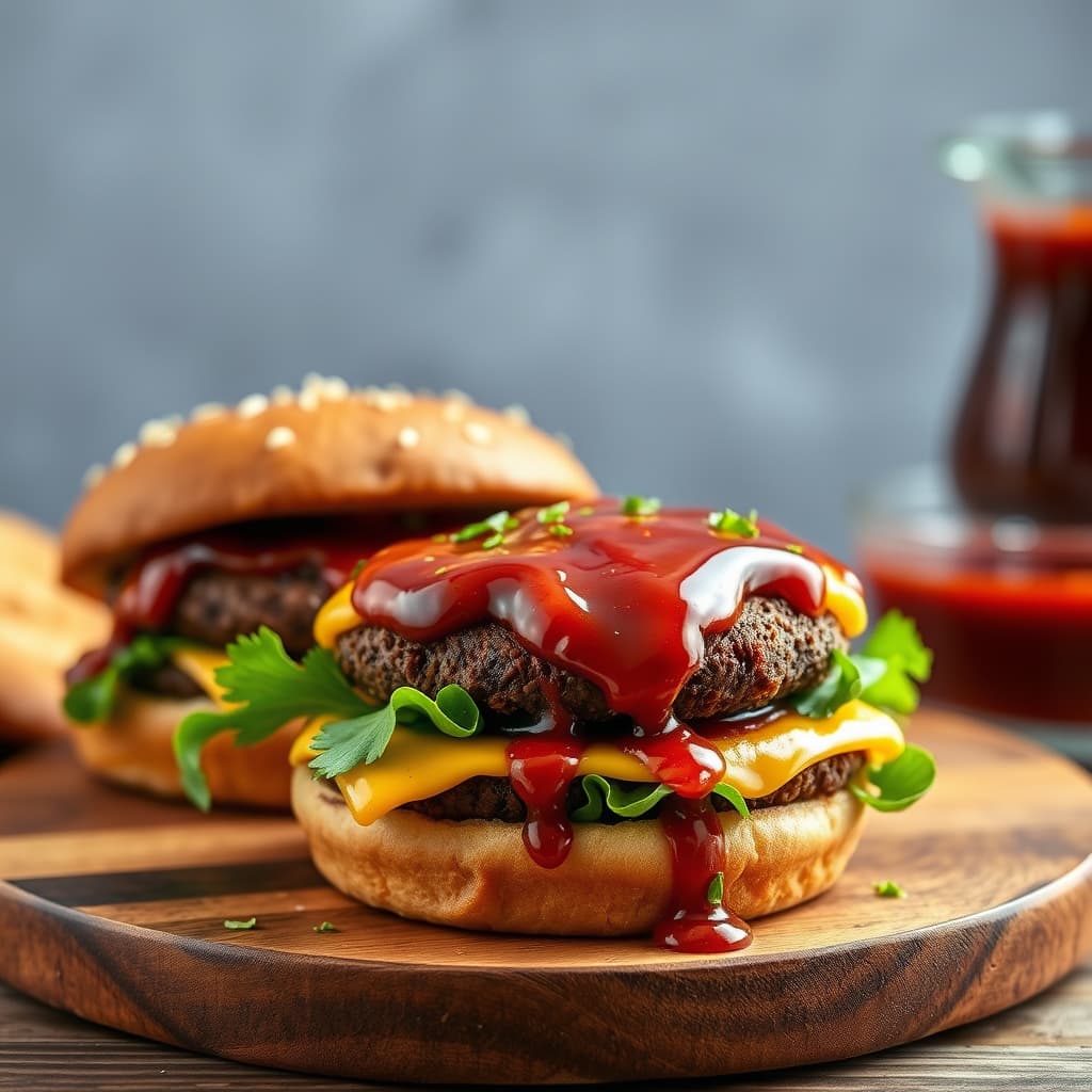 Kaffe- og krydret cheeseburgere med Texas-barbecuesaus